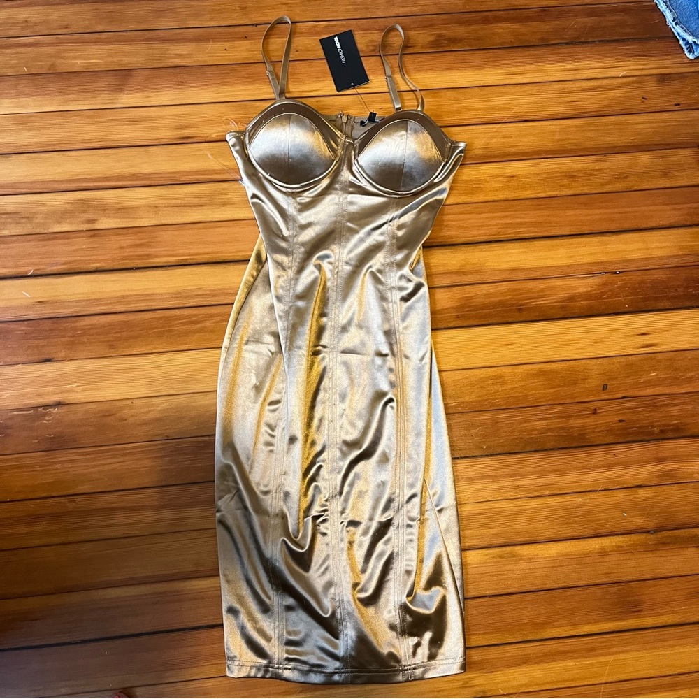 Fashion Nova Metallic Satin Corset Dress